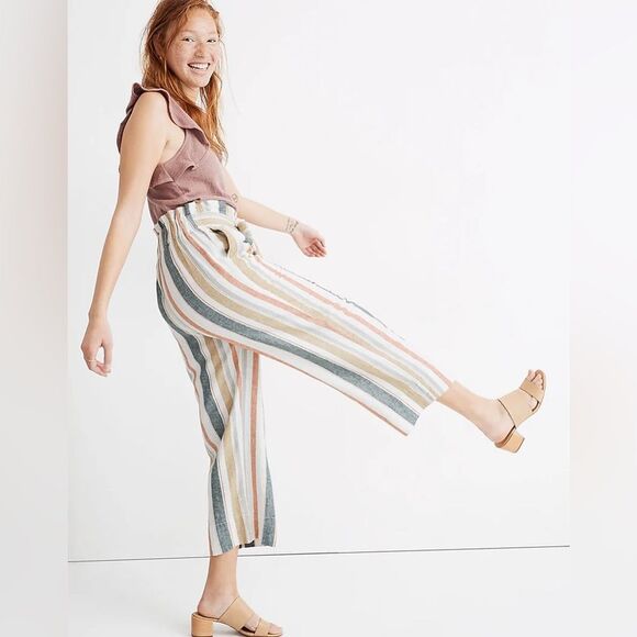 Madewell Tie-Waist Huston Pull-On Crop Pants in Stripe Women’s Medium - Picture 1 of 7